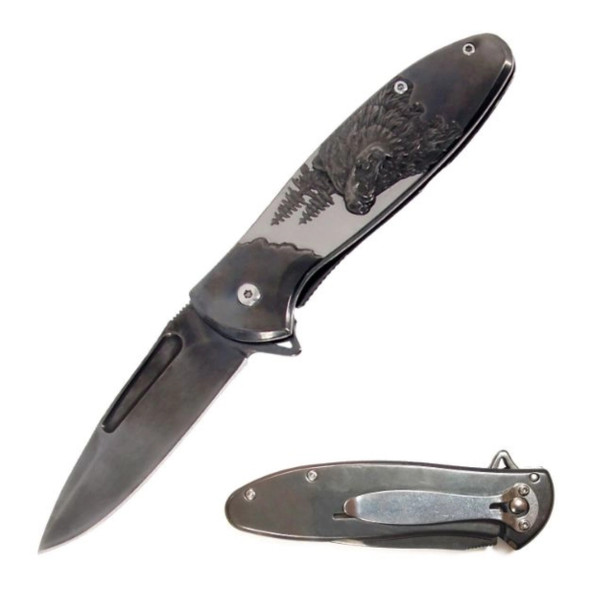 Dark Fantasy Blades Engraved Bear Pocket Knife